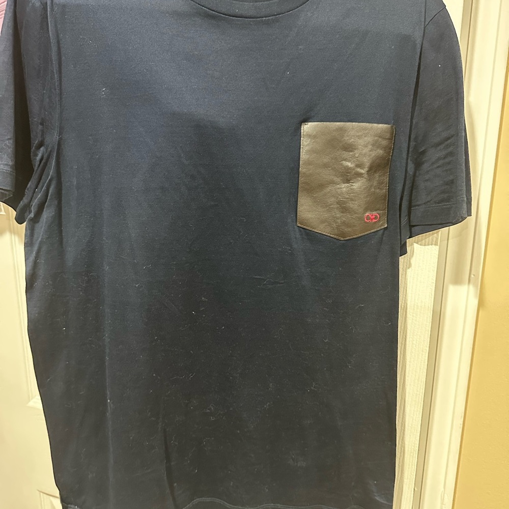 Salvatore Ferragamo Blue and Brown Short Sleeve Tee